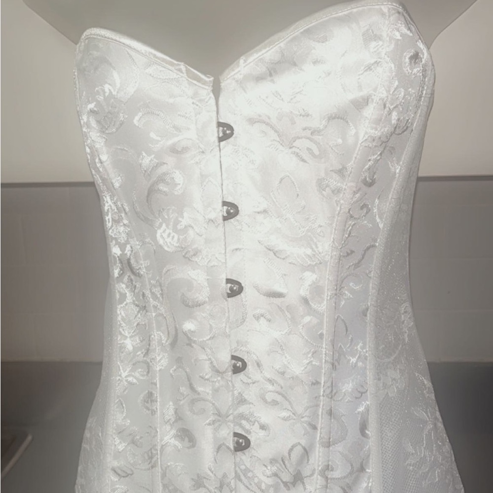 Corset Story White Victorian Lace Detail Overbust Corset Size Large